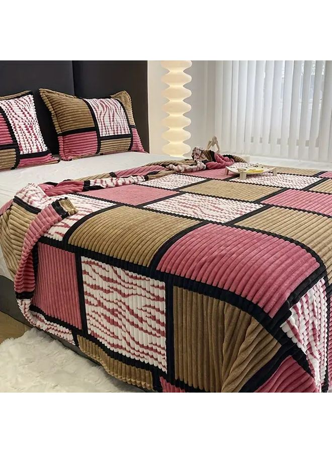 Gray Pink Square Grid Plush Throw Blanket 59x79 Inch Multifunctional For Sofa Office Travel - Image 5